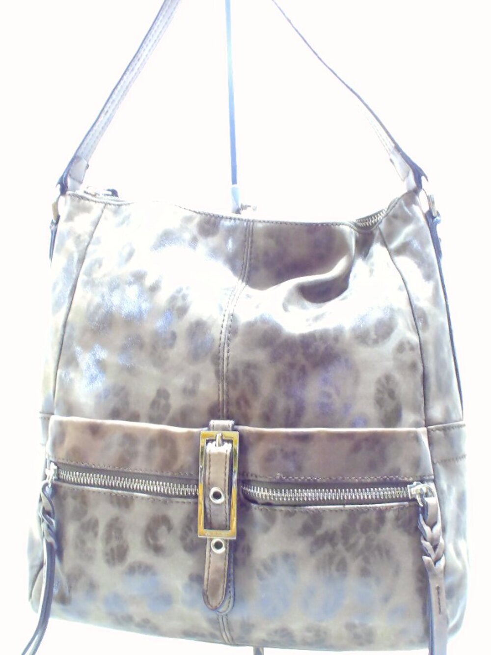 B. Markowsky, Tan Leather with Leopard Print on Leather, Silver Hardware - Picture 2 of 6